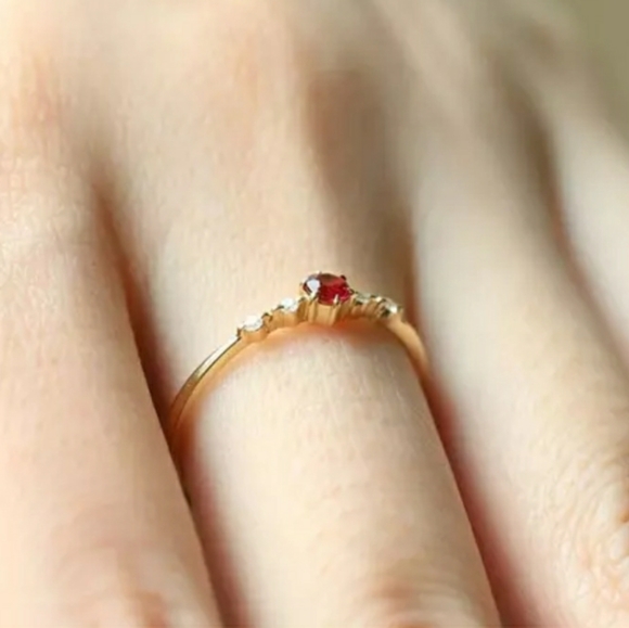 New Gold Tiny Ruby Thin Ring - Picture 2 of 3